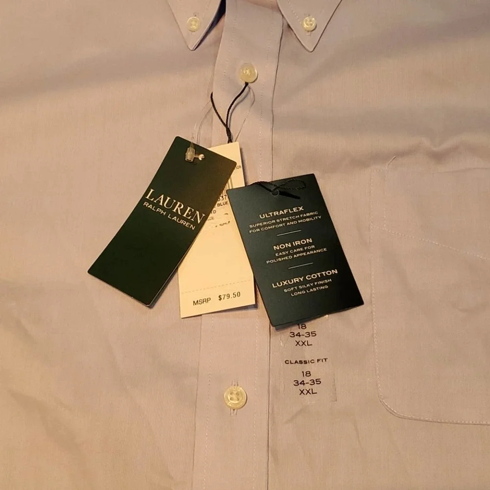 Lauren Ralph Lauren Classic Fit Light Blue Dress Shirt Size 16 32/33 NWT - Picture 4 of 7